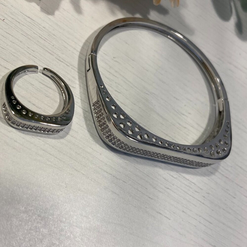 Geometric Solid Color Copper Zircon Rings Bracelets